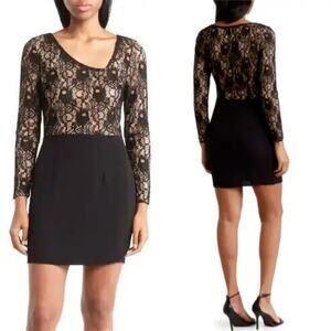 Dress the Population Chante Lace Bodice Mini Dress Nude Black Womens Size XL NWT